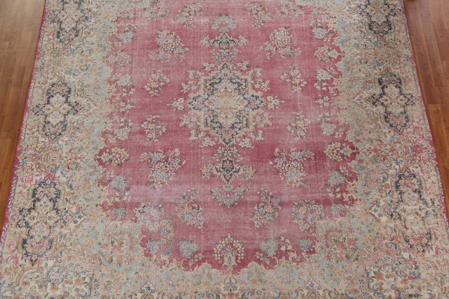 Antique Distressed Kerman Persian Wool Rug 10x12