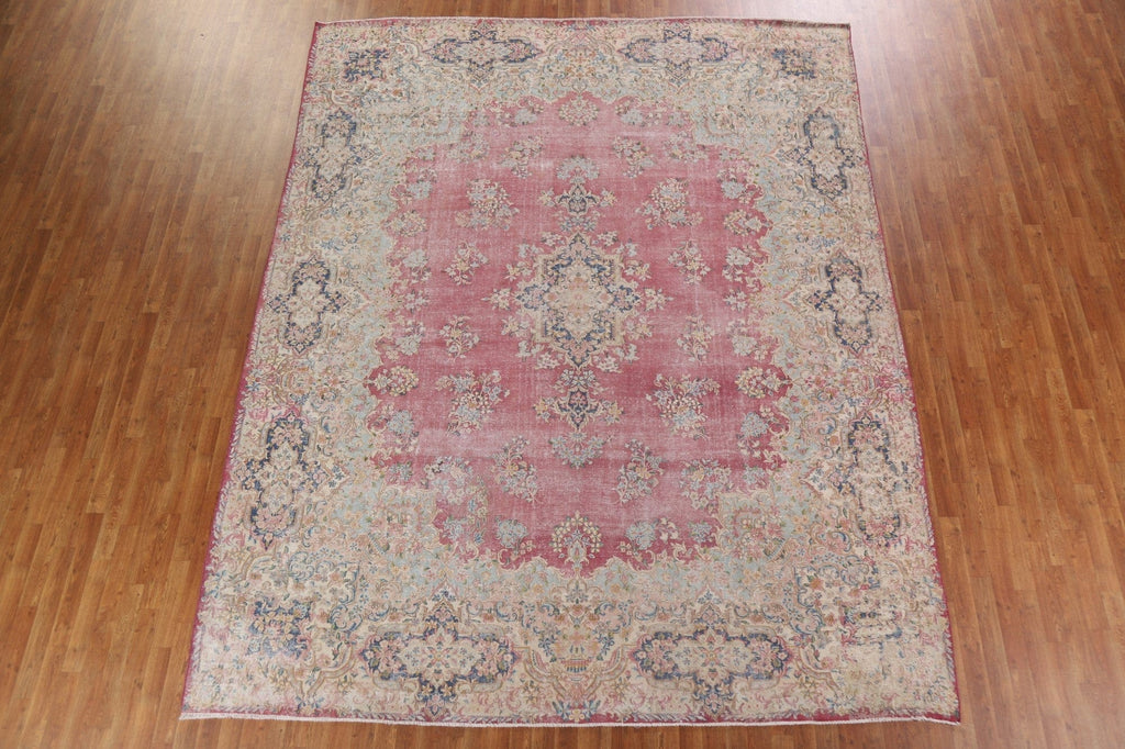 Antique Distressed Kerman Persian Wool Rug 10x12