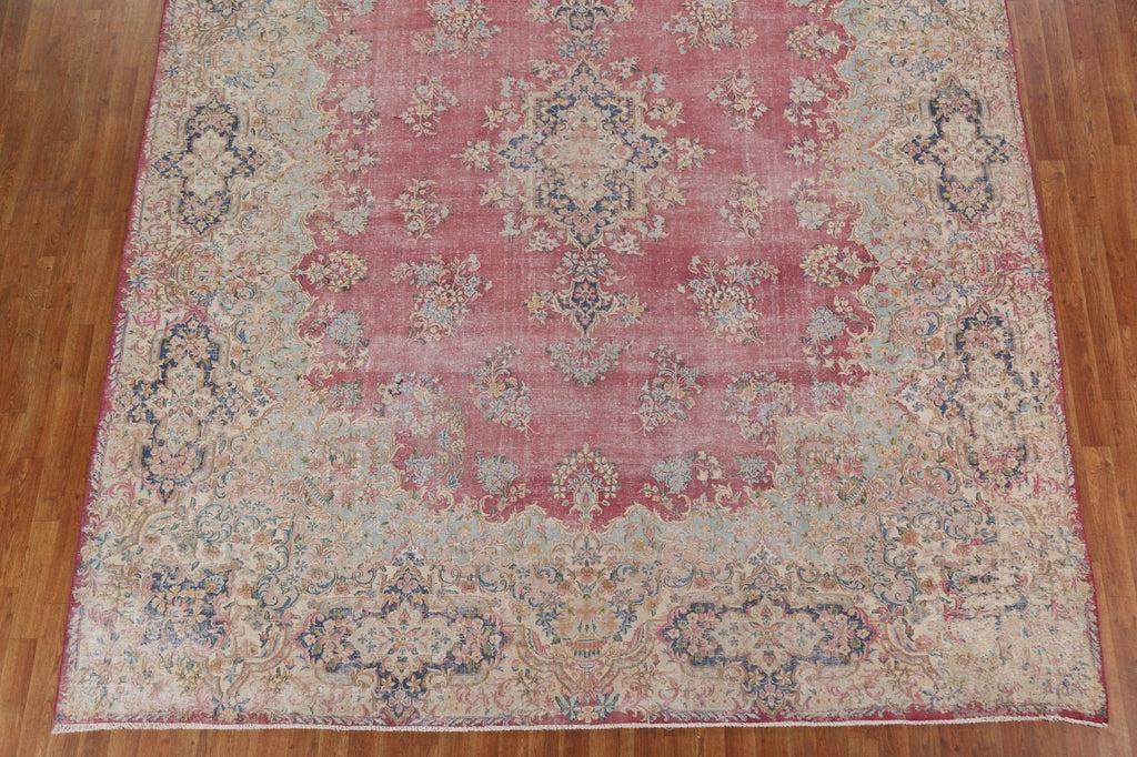 Antique Distressed Kerman Persian Wool Rug 10x12