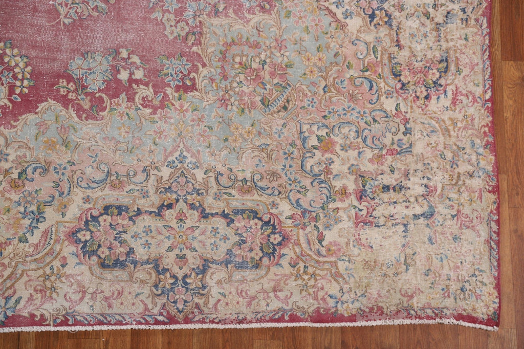 Antique Distressed Kerman Persian Wool Rug 10x12