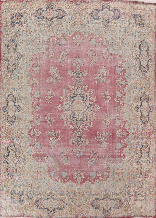 Antique Distressed Kerman Persian Wool Rug 10x12