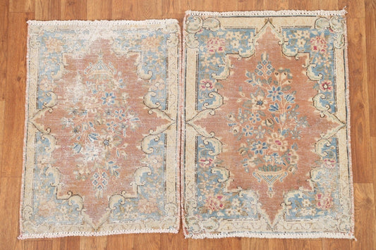 Set of 2 Antique Distressed Kerman Persian Rugs 2x2