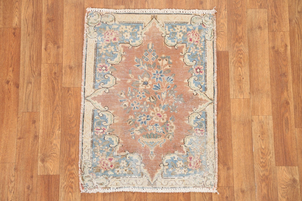 Set of 2 Antique Distressed Kerman Persian Rugs 2x2