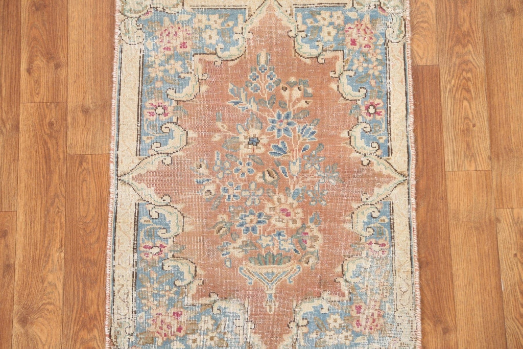 Set of 2 Antique Distressed Kerman Persian Rugs 2x2