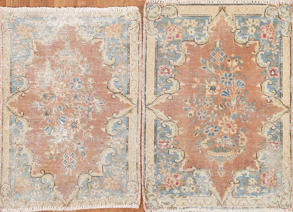 Set of 2 Antique Distressed Kerman Persian Rugs 2x2