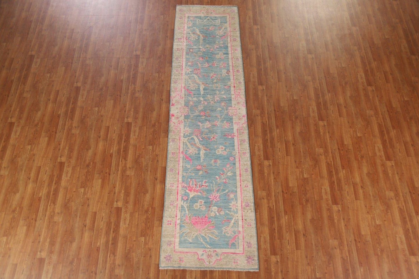 Vegetable Dye Art Deco Runner Rug 3x11