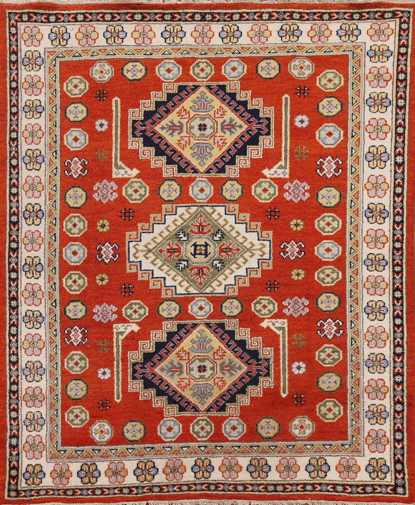 Orange Kazak Oriental Area Rug 7x8