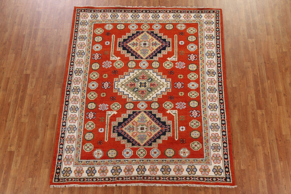 Orange Kazak Oriental Area Rug 7x8