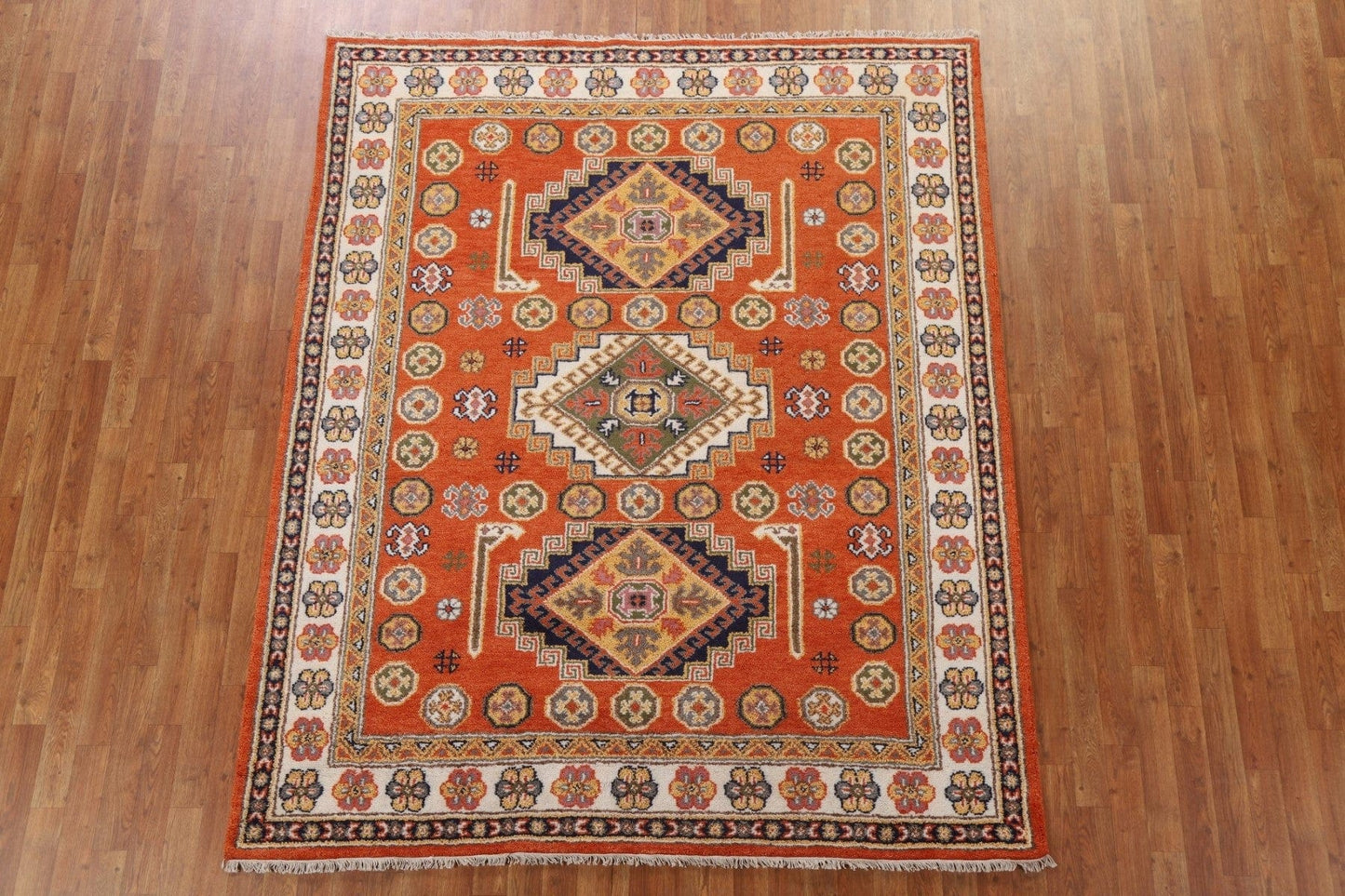 Orange Kazak Wool Area Rug 7x8