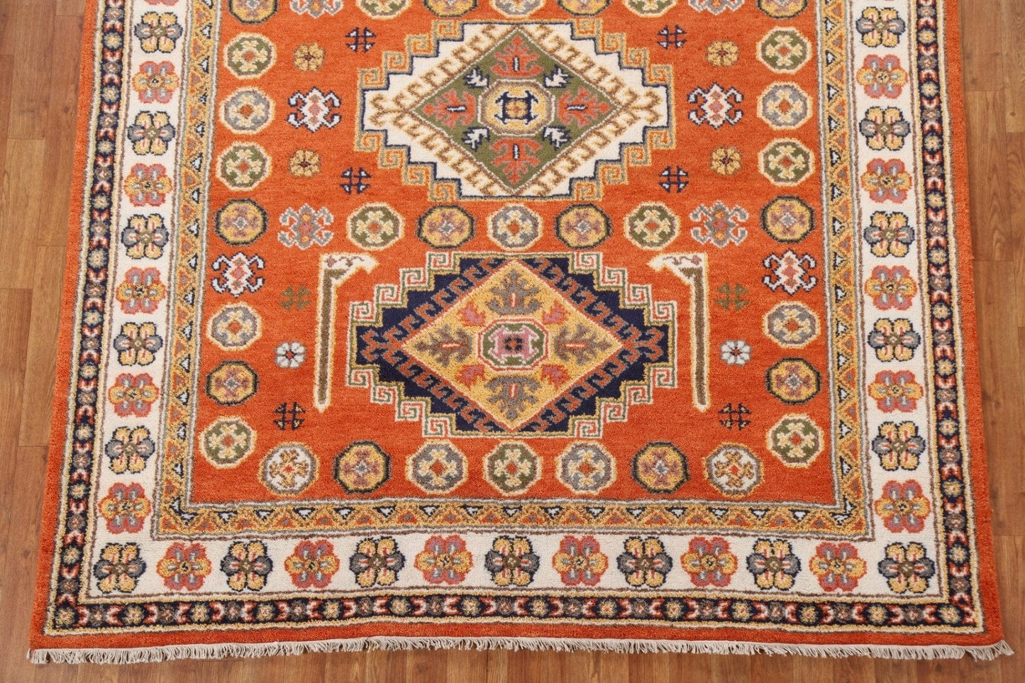 Orange Kazak Wool Area Rug 7x8