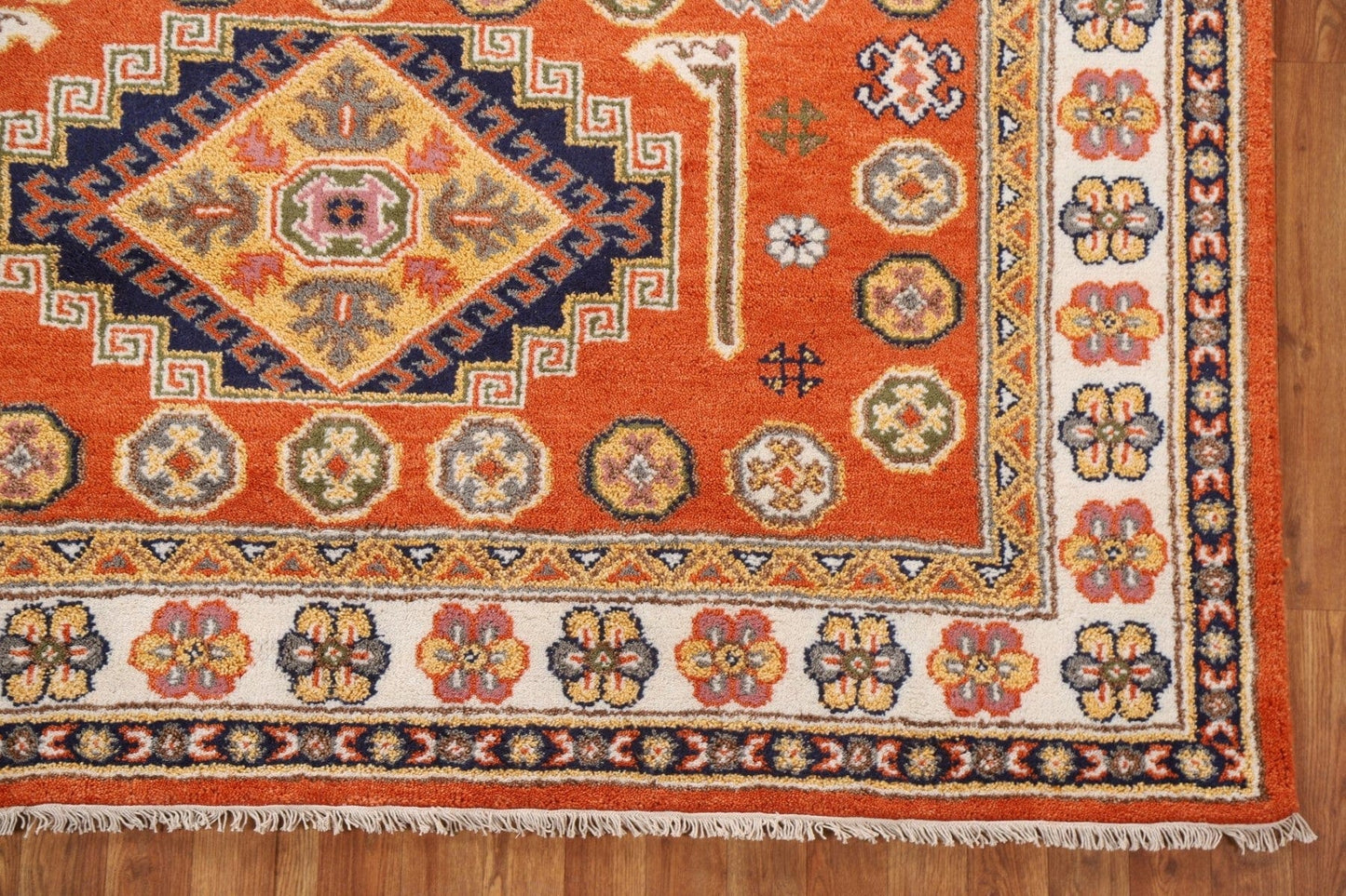 Orange Kazak Wool Area Rug 7x8