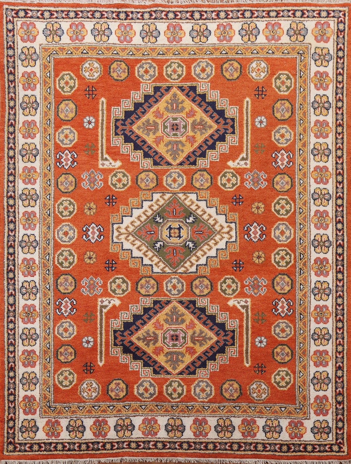 Orange Kazak Wool Area Rug 7x8