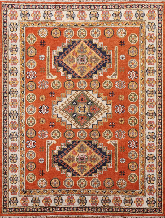 Orange Kazak Wool Area Rug 7x8