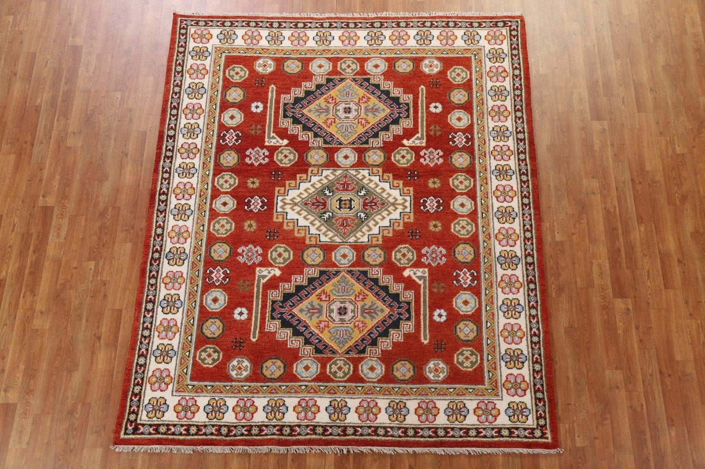 Geometric Kazak Wool Area Rug 7x8