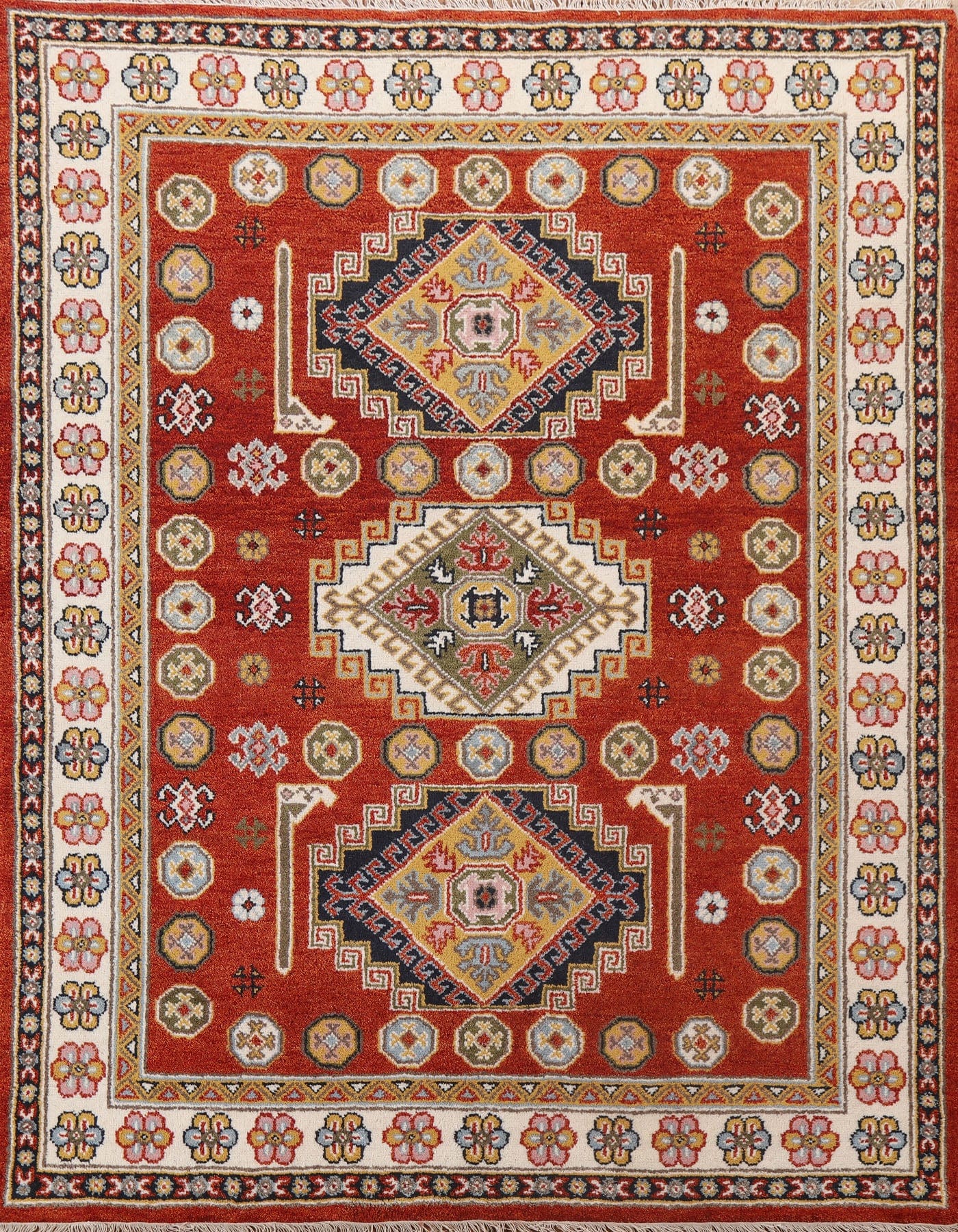 Geometric Kazak Wool Area Rug 7x8