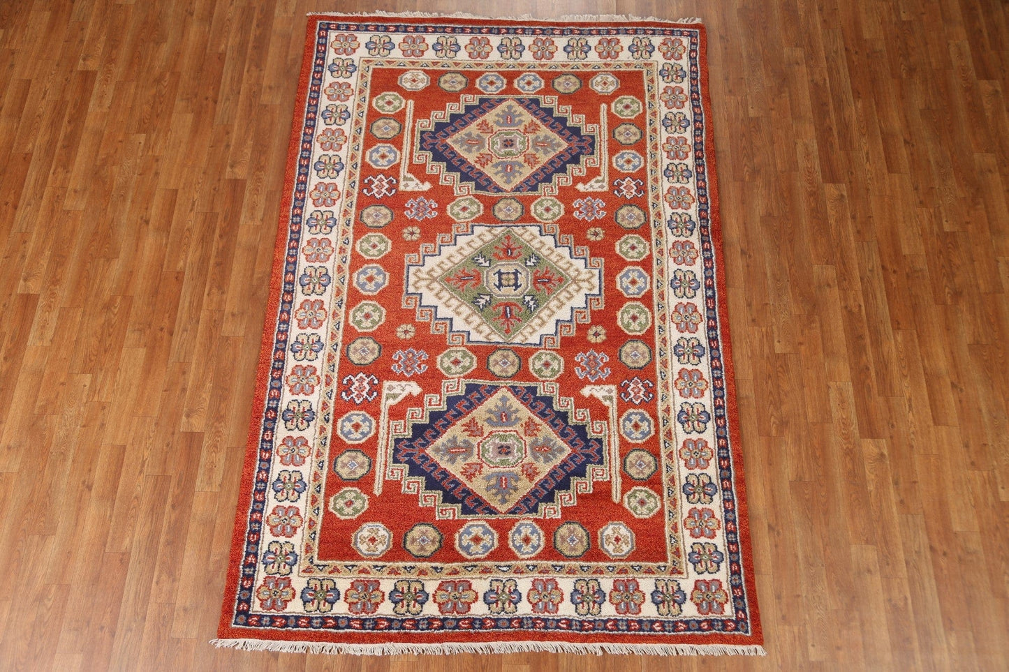 Orange Kazak Geometric Area Rug 5x8