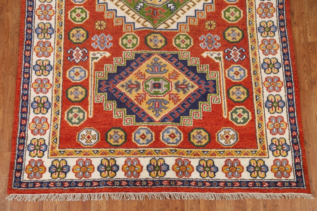 Orange Wool Kazak Area Rug 5x8