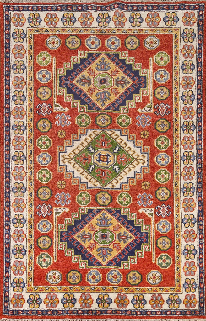 Orange Wool Kazak Area Rug 5x8