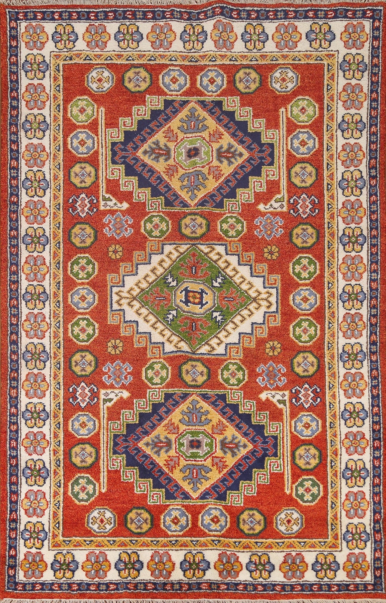 Orange Wool Kazak Area Rug 5x8