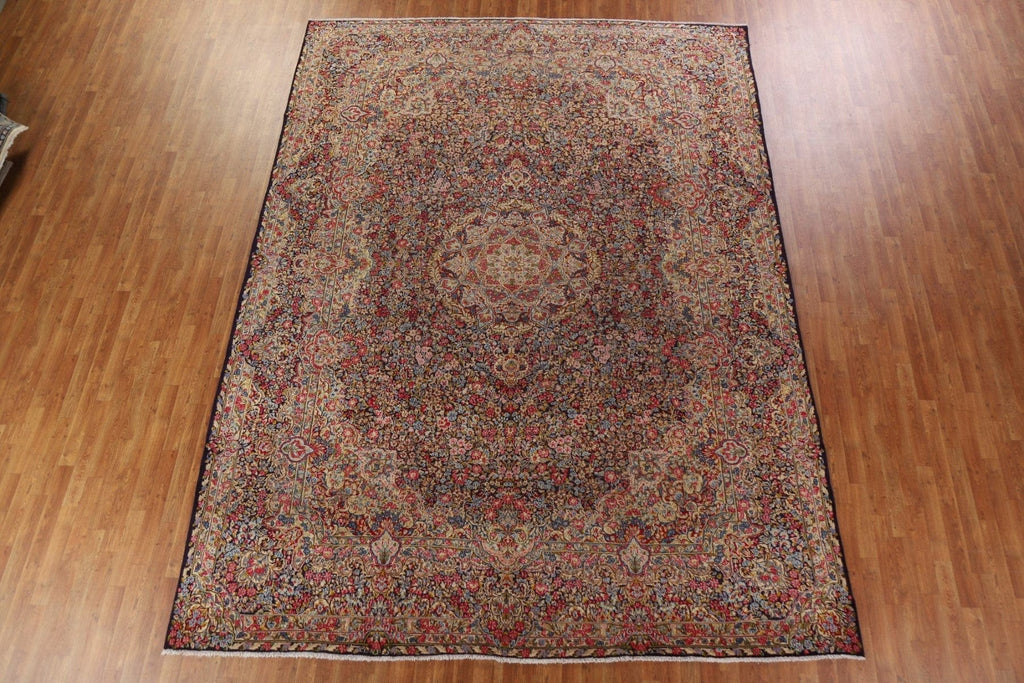 Vintage Floral Wool Kerman Persian Area Rug 10x13