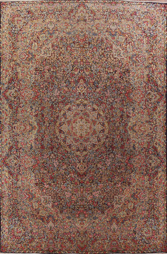 Vintage Floral Wool Kerman Persian Area Rug 10x13