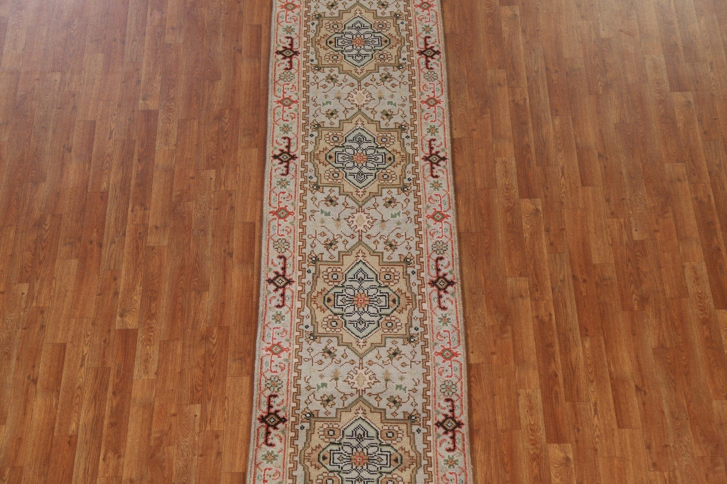 Hand-Knotted Heriz Serapi Wool Runner Rug 3x12