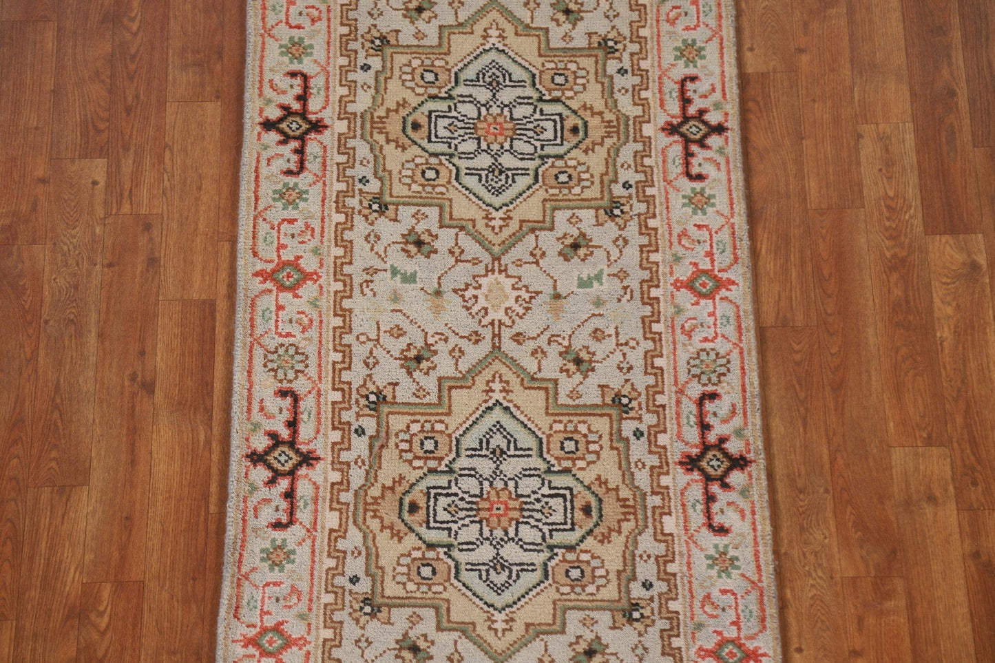 Hand-Knotted Heriz Serapi Wool Runner Rug 3x12