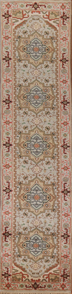 Hand-Knotted Heriz Serapi Wool Runner Rug 3x12