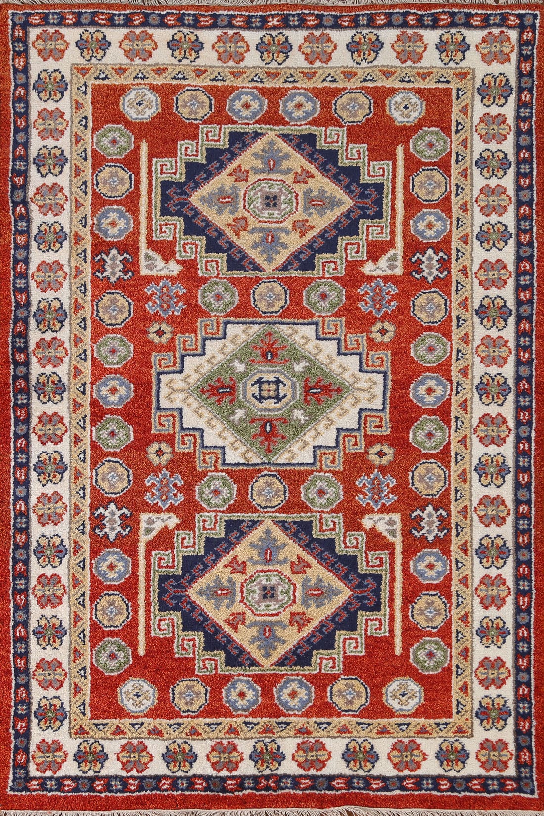 Wool Kazak Oriental Area Rug 4x6