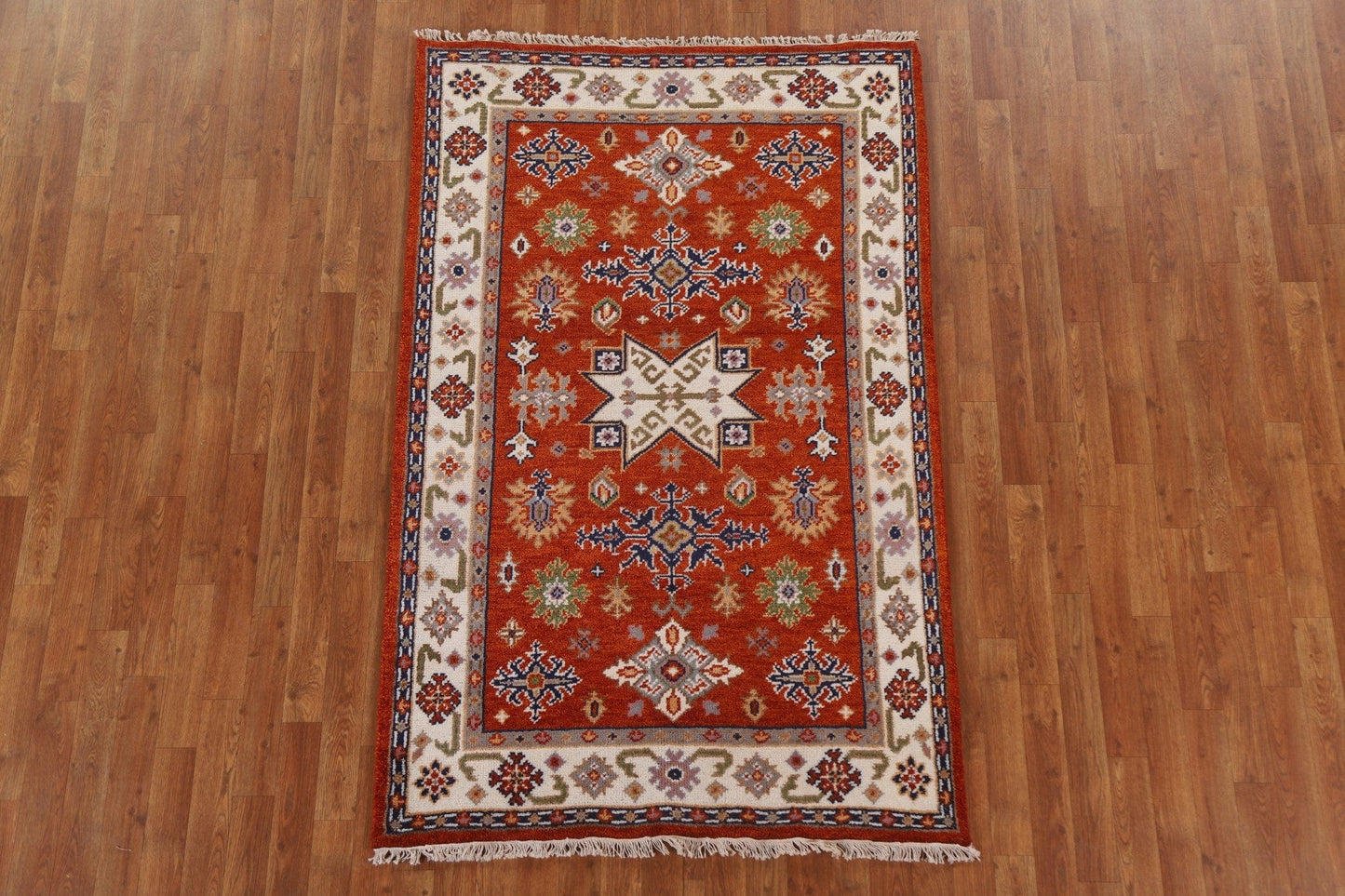 Wool Kazak Oriental Area Rug 4x6