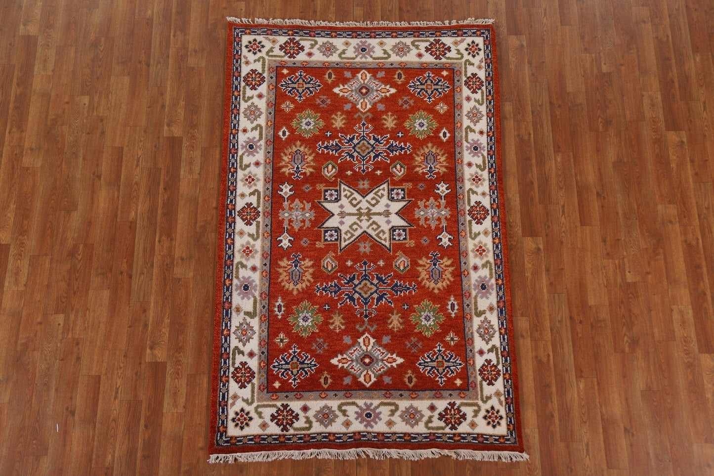 Wool Kazak Oriental Area Rug 4x6