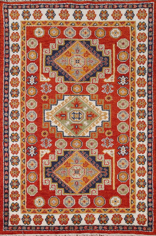 Wool Kazak Oriental Area Rug 4x6