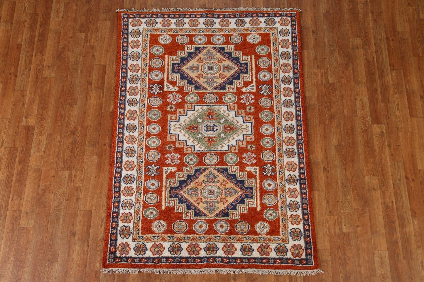 Geometric Kazak Oriental Area Rug 4x6