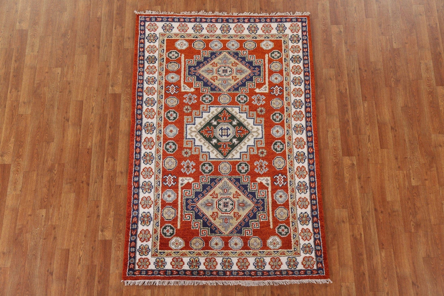 Handmade Wool Kazak Area Rug 4x6