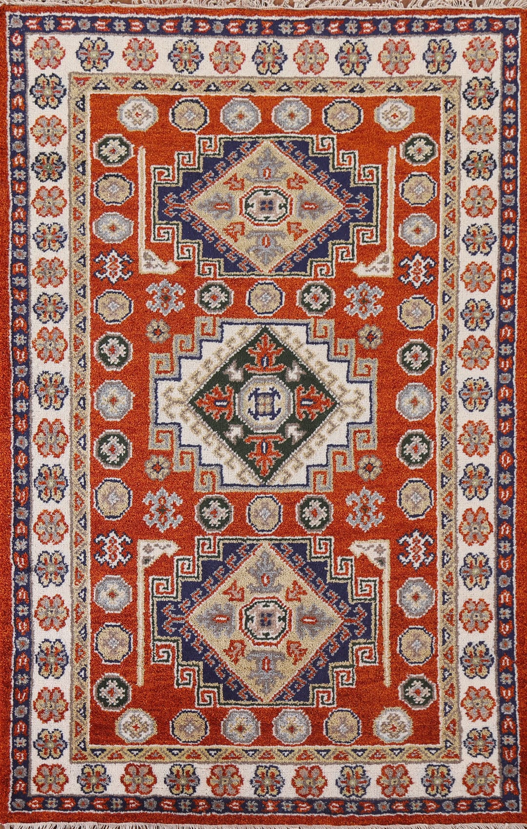 Handmade Wool Kazak Area Rug 4x6