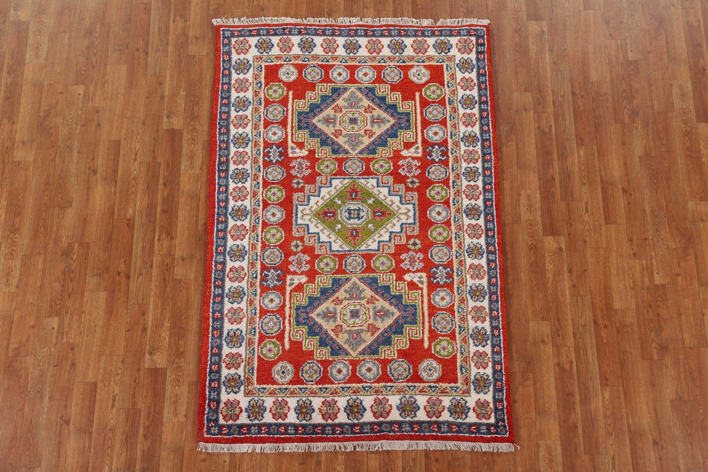 Hand-Knotted Wool Kazak Area Rug 4x6