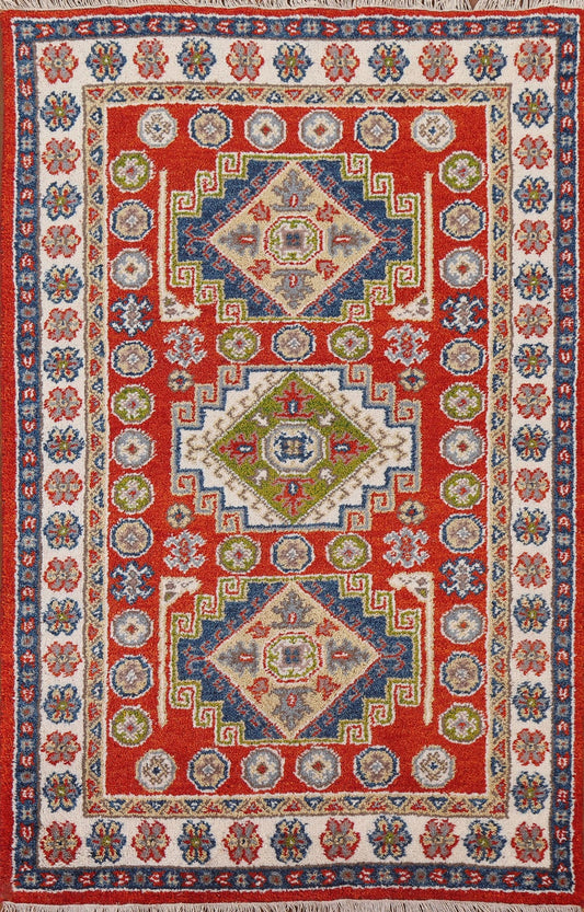 Hand-Knotted Wool Kazak Area Rug 4x6