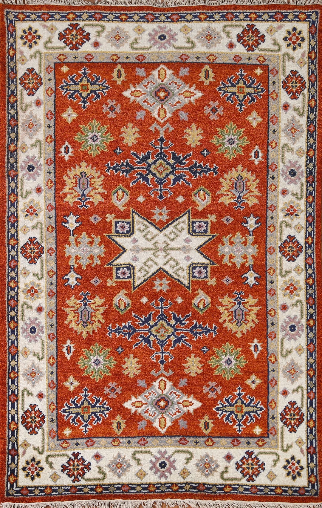 Geometric Kazak Oriental Area Rug 4x6