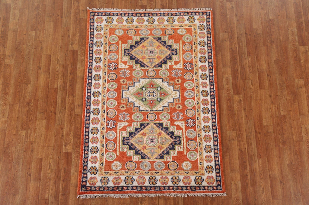 Orange Wool Kazak Area Rug 4x6