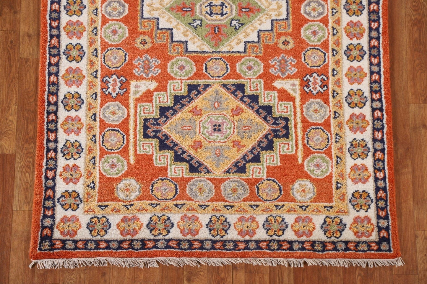 Orange Wool Kazak Area Rug 4x6