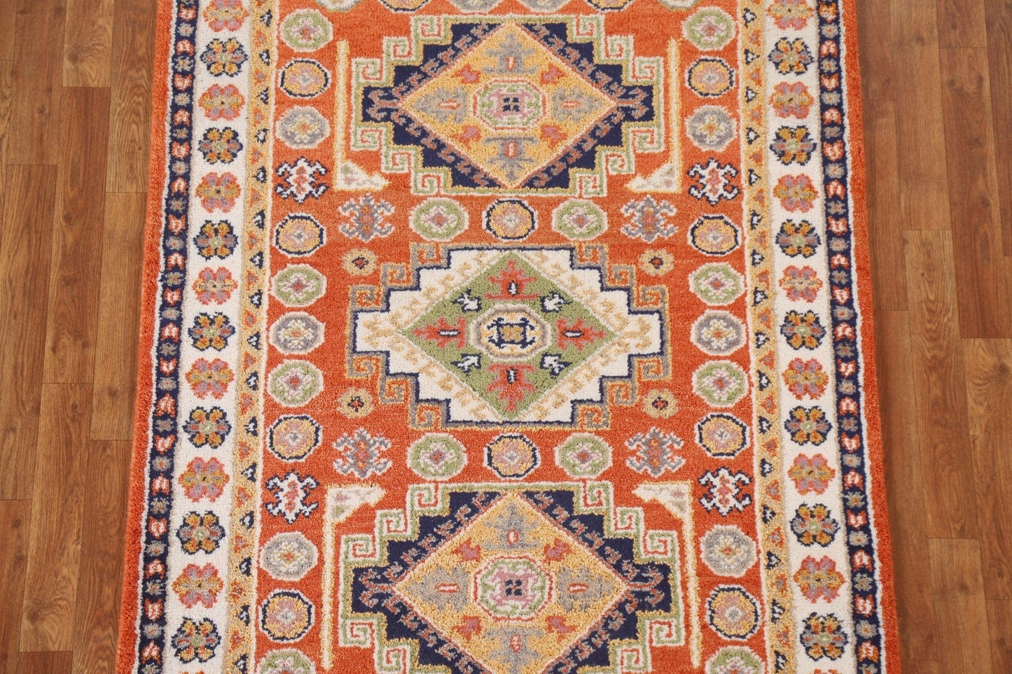 Orange Wool Kazak Area Rug 4x6