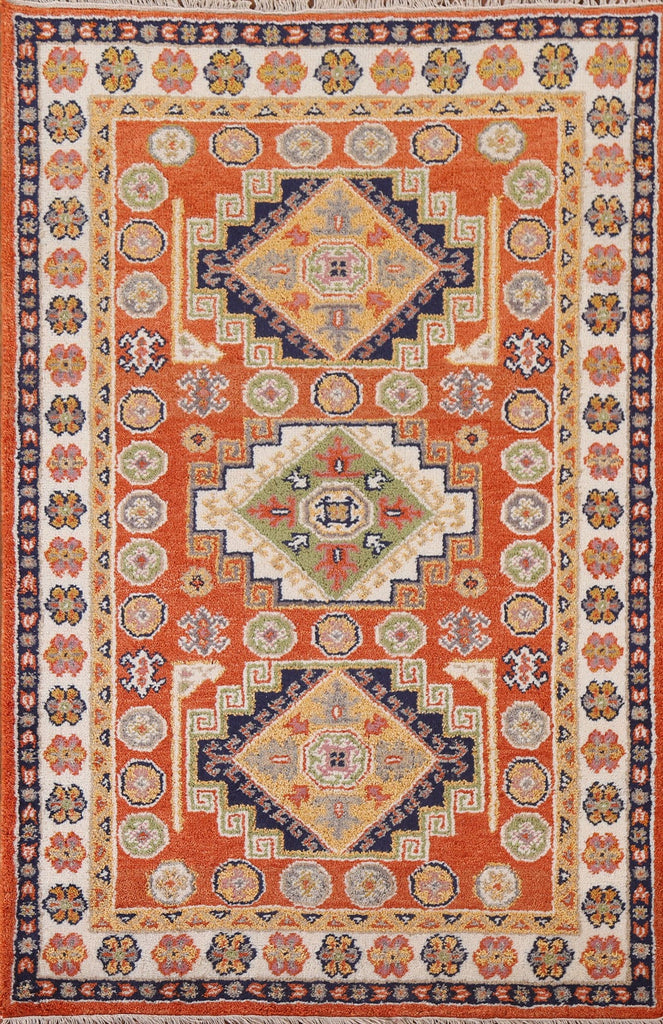 Orange Wool Kazak Area Rug 4x6