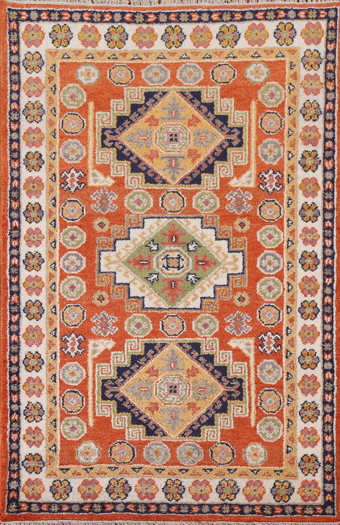 Orange Wool Kazak Area Rug 4x6