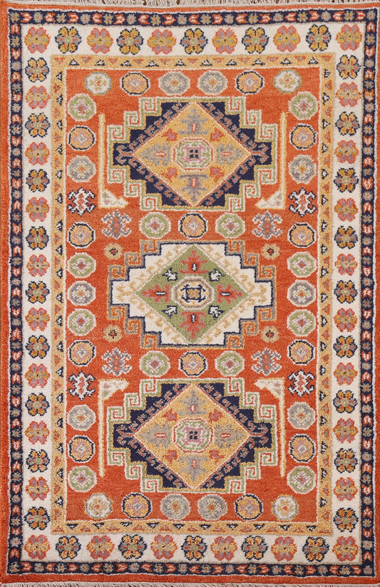 Orange Wool Kazak Area Rug 4x6