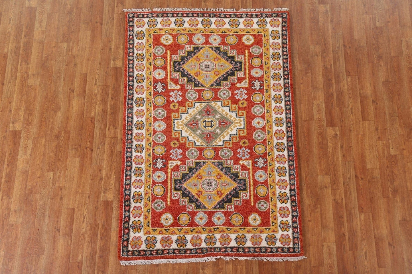 Wool Kazak Oriental Area Rug 4x6