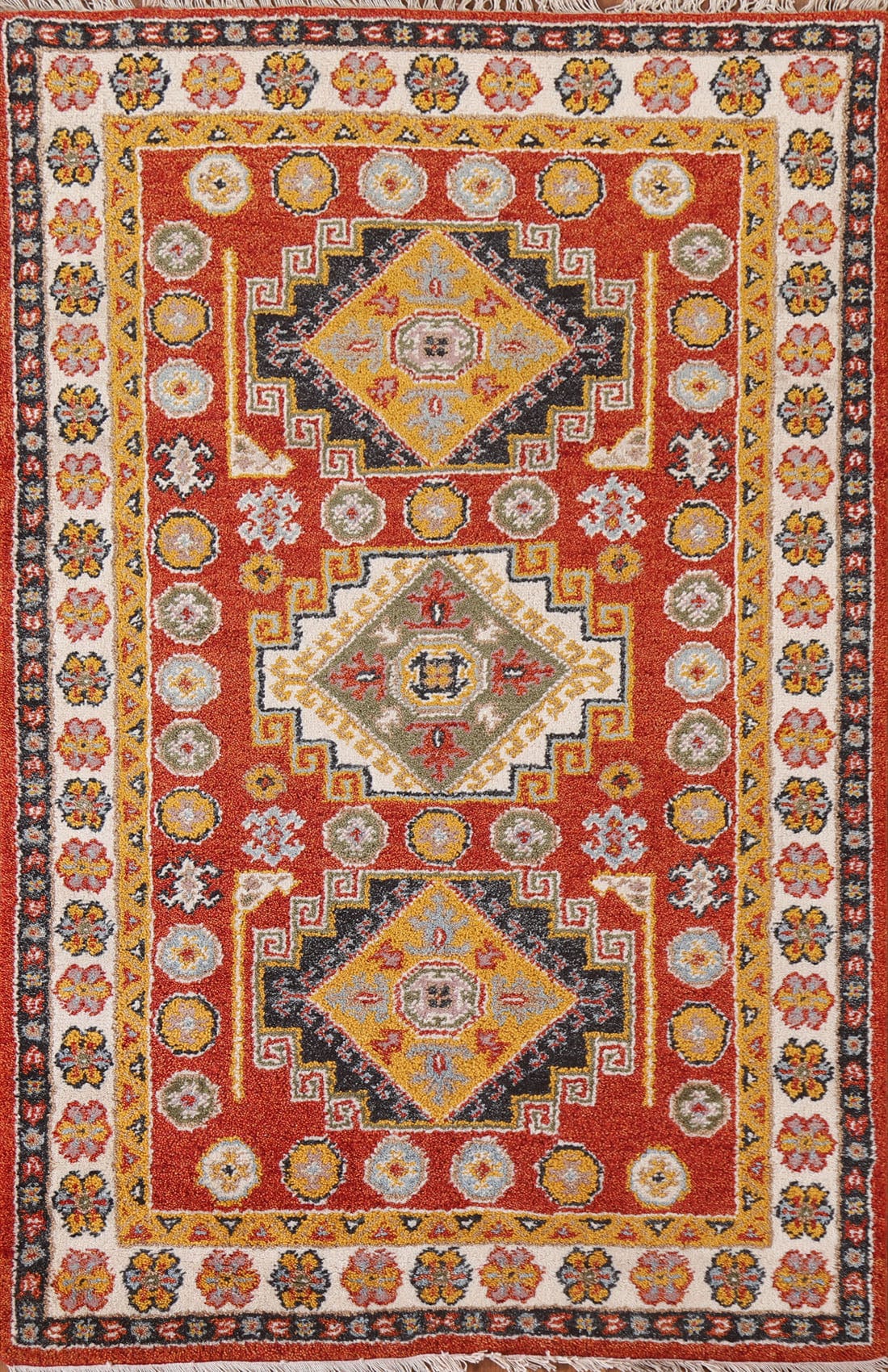 Wool Kazak Oriental Area Rug 4x6