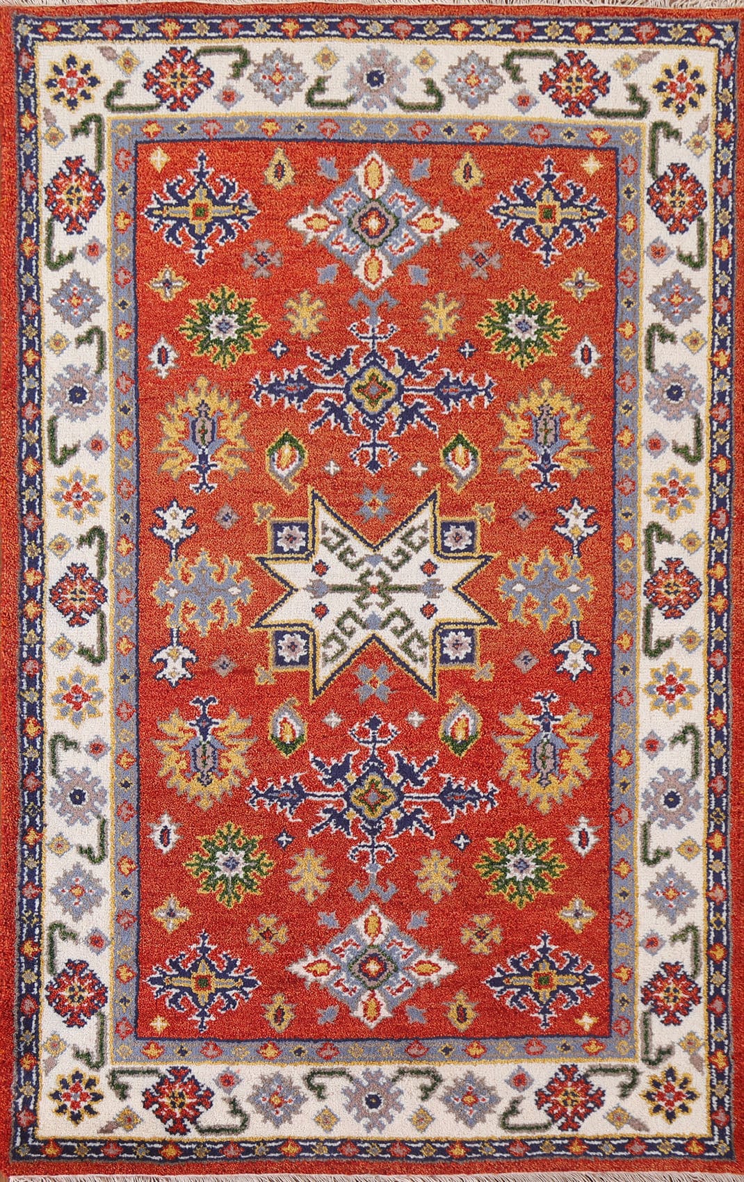 Geometric Kazak Oriental Area Rug 4x6