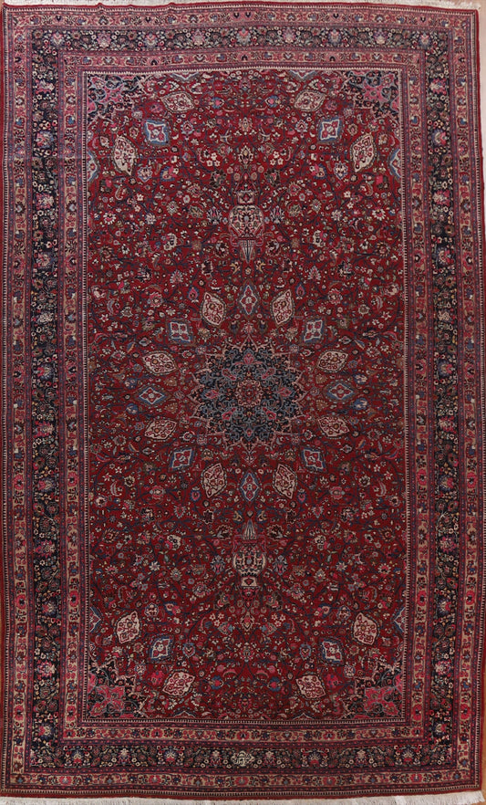 Antique Vegetable Dye Mashad Persian Large Rug 13x19