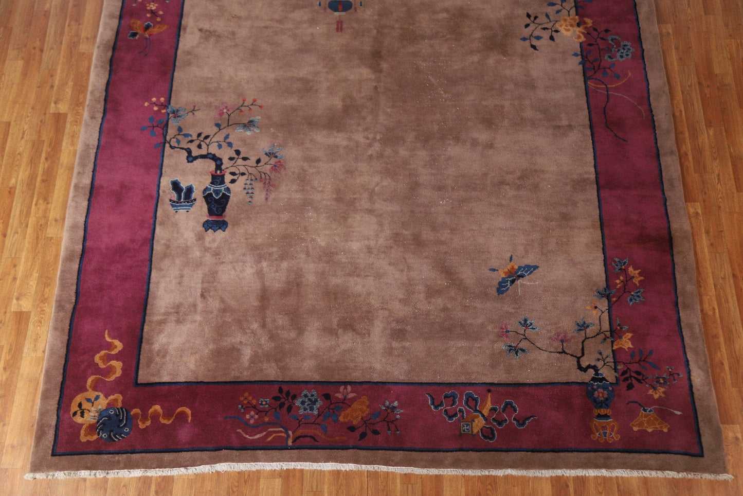 Antique Vegetable Dye Art Deco Nichols Large Rug 9x17