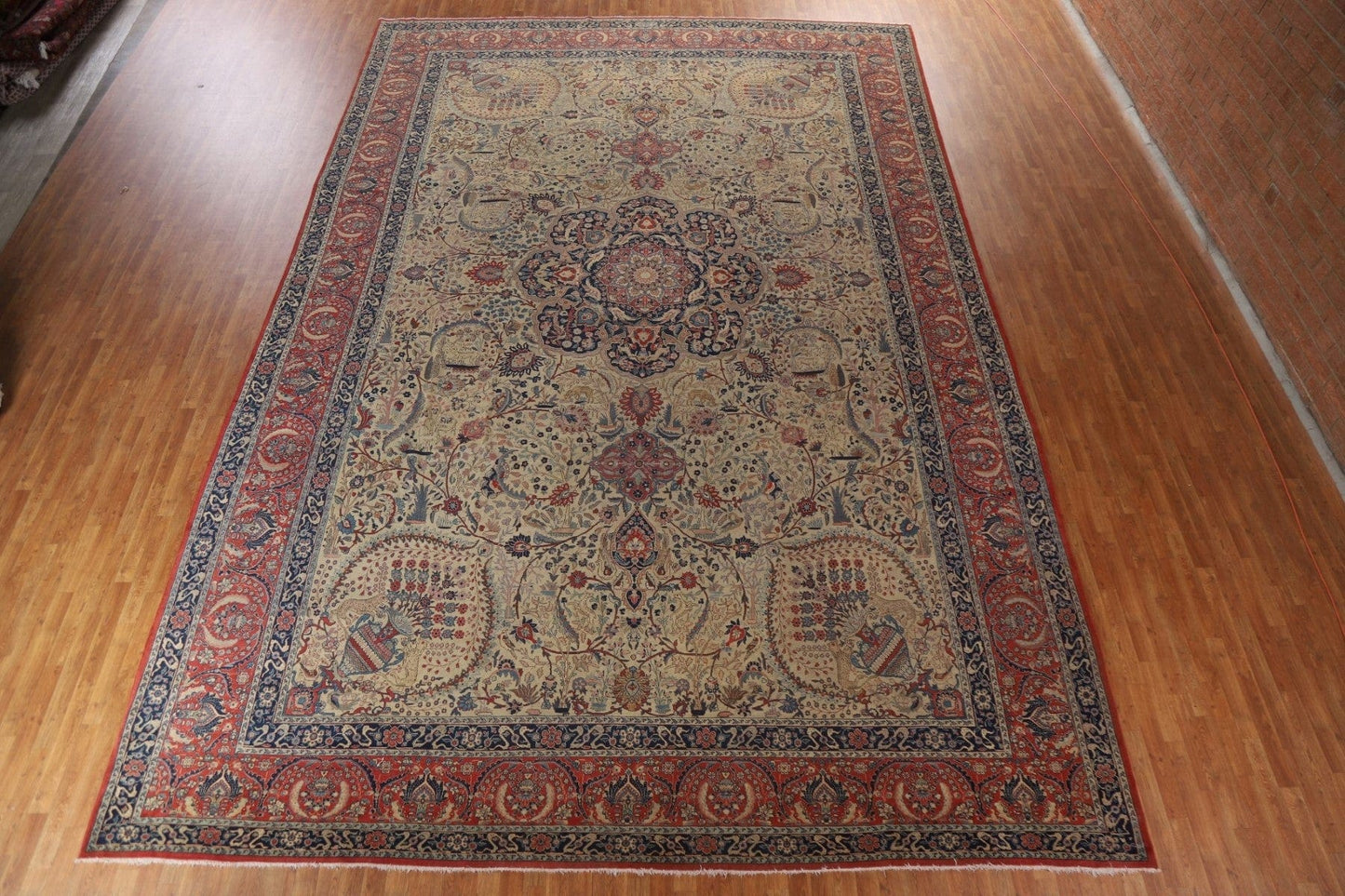 Pre-1900 Antique Vegetable Dye Tabriz Haj Jalili Persian Rug 13x20